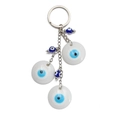 Detail von Evil Eye Schlüsselanhänger mit blauen Perlen und weißen Scheibenanhängern - Weißer Scheibenstil (BE1242WH00)