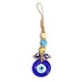 Handgefertigter Evil Eye Glasanhänger mit gelben Herzen und geflochtenem Seil-Detail - Hanfseil gewebter Herzperlenstil (BE445BU00)