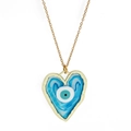 Dettaglio del ciondolo a cuore malocchio con smalto blu e catenina dorata sottile - Cuore Strutturato Blu Scuro (BE1247GD00)