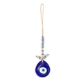 Blue glass evil eye pendant with teardrop design and woven cord for protection - Teardrop Dark Blue Glass Pendant (BE449BU00)