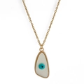 Detail view of the golden O-chain with a blue Evil Eye pendant on a white background - Irregular Water Drop Shape (BE1249GD04)