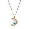 Detail of gold evil eye necklace with white crescent moon and tiny star pendant - Moon and Star Shape (BE1249GD05)