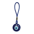 Vintage evil eye charm keychain with blue woven rope and circular glass nazar pendant - Dark Blue (40mm Disc)