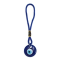 Detail view of blue Evil Eye pendant with woven lanyard and colorful cord accents - Dark Blue (30mm Disc)