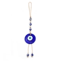 Lucky evil eye hanging charm with blue glass beads and braided cord for home and car decor - Blue Glass Disk with Silver Metal Spacers (BE456BU00)