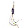 Handmade woven Evil Eye charm with blue glass beads and colorful hanging hemp ropes - Three-Eye Hemp Rope Woven Multicolor Beads Pendant (BE457BU00)