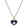 Dettaglio del ciondolo a cuore malocchio con smalto blu e catena placcata oro - Stile Cuore (BE1252GD02)