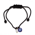 Handcrafted black braided evil eye bracelet with baroque pearl and blue glass bead charm - Black