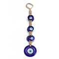 Turkish Blue Evil Eye glass wall hanging with jute rope for home and car mirror decor - Evil Eye Glass Hanging (BE1322BU00)