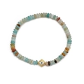Beaded evil eye bracelet with colorful stone beads and golden diamond-shaped charm - Multicolor (BE856GD00)