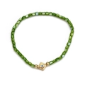 Elegant evil eye beaded bracelet with iridescent green square beads and gold diamond charm - Green (BE857GD00)