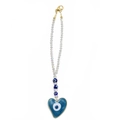 Ciondolo a cuore Evil Eye con perle di vetro blu e chiusura a moschettone dorata - Blu(BE1325BU00)