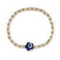 Elegantes Goldperlen-Armband mit klarem Kristall und blauem Evil Eye Blumenanhänger - Dunkelblauer Blumenstil (BE1340BU00)