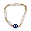 Handgefertigtes Evil Eye Armband mit Barockperlen und Goldperlen auf weißem Grund - Dunkelblauer Augenstil (BE1344BU00)