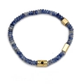 Blue stone beaded bracelet featuring golden evil eye charm and textured metal spacers - Blue (BE862GD00)