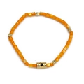 Ethnic style beaded bracelet with orange square beads and golden evil eye charm - Orange (BE863GD00)