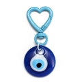 Blue heart-shaped clasp keychain with classic round evil eye pendant for car keys - Blue (BE1335BU00)