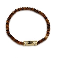 Tiger eye beaded bracelet featuring a golden Hamsa Hand with blue Evil Eye charm - Brown Tiger Eye Style (BE864GD00)
