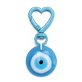 Close-up of sky blue heart lobster clasp and Nazar evil eye pendant keychain - Light Blue (BE1335LBU00)