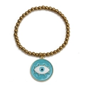Vue détaillée du bracelet en perles dorées avec pendentif œil porte-bonheur bleu - Rond Mauvais Œil Rayons Bleu Clair (BE1356LBU00)