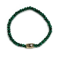Green malachite beaded bracelet with gold Hamsa hand and evil eye charm detail - Green and Black Texture (BE865GD00)
