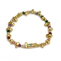 Bohemian 18K gold beaded bracelet with multicolor natural stone beads and metal accents - Colorful Stone Beads (BE867GD00)