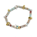 Bohemian evil eye beaded bracelet with light blue stone and golden metal spacers - Blue and Red (BE868GD00)