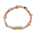 Pink strawberry crystal beaded bracelet with gold evil eye charm and sparkling crystals - Pink and White (BE869GD00)