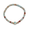 Colorful beaded Evil Eye bracelet with blue, red, and beige natural stone beads - Colorful Flat Beads (BE870GD00)