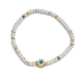Handmade white marble beaded bracelet with golden evil eye charm and spacer beads - White and Gray Texture (BE871GD00)