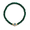 Malachite green beaded bracelet with golden evil eye charm and textured beads - Malachite Green (BE872GD00)
