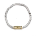 Evil eye beaded bracelet with marble-textured white stones and gold-tone metal charms - Marble White (BE873GD00)