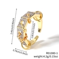 Two-tone geometric gold open ring with three dangling chain links and pave zircon crystals - Geometric Chain Hollow Open Style (R01080-1)