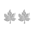 Élégantes boucles d'oreilles feuille d'érable en argent avec zircons scintillants - Or Blanc Blanc (KSE424)