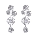 Elegantes pendientes largos de margarita en plata con circonitas y borlas de flores finas - Plateado