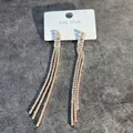 Luxury rose gold long tassel earrings with sparkling zircons for formal evening wear events - Rose Gold/White Zirconia