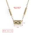 Goldfarbene Perlenkette mit Ichthys-Jesus-Anhänger und 400mm Längenangaben - Jesus-Fisch Rechteckanhänger Stil (BE1304GD12)