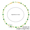 Goldene Blatt-Halskette mit grünen Zirkonen, Gewicht 13,8g und Länge 45cm - Grün / Gold (N01693-3A)