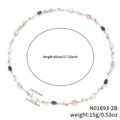 Collier feuilles argentées avec pierres rose violet, 45cm de long et poids de 15g - Multicolore / Argent (N01693-2B)