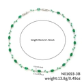 Collier liane en argent avec pierres vertes ovales et détails de longueur 45cm - Vert / Argent (N01693-3B)