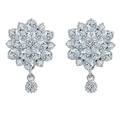 Boucles d'oreilles pendantes en forme de fleur en cristal avec zircons étincelants - Pendentif en Zirconium Or Blanc / Style de Bouquet de Fleurs (KSE00039)