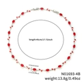 Silberne Blätterkette mit roten ovalen Schmucksteinen und 45 cm Längenangabe im Detail - Rot / Silber (N01693-4B)