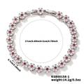 Detalle de la pulsera floral de circonitas con piedras rojas y banda de plata de 17 cm - Estilo de Flor Roja (KSB00158-1)