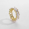 Close-up of gold eternity ring with baguette-cut cubic zirconia in a prong setting - US 6 / Gold
