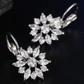 Orecchini a fiore in argento con zirconi colorati AAA dal design floreale a doppio strato - Stile Fiore in Zircone Bianco Oro Bianco