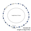 Collier feuilles argenté avec zircons bleu foncé et longueur de chaîne ajustable - Bleu / Argent (N01693-6B)