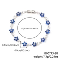 Elegante bracciale in argento con fiori di zircone blu e finitura lucida, 17,5 cm - Fiore Blu Scuro Argento (B00773-3B)
