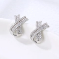 Orecchini minimalisti a croce geometrica con pavé di zirconi scintillanti in argento - Bianco