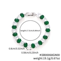 Silver-toned tennis bracelet with alternating green gemstones and clear cubic zirconia stones - Oval Alternating Style (KSB00068) / Green and White