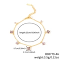 Pulsera de cadena de acero dorado con cinco dijes de trébol de cuatro hojas morados - Dorado Diamante Púrpura (B00779-4A)